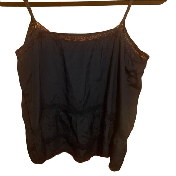 Repeat Women's Black 100% Silk Camisole With Lace‎ Trim Size 38 - Picture 2 of 5
